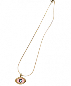 Necklace Evil eye Oval pendant  pink