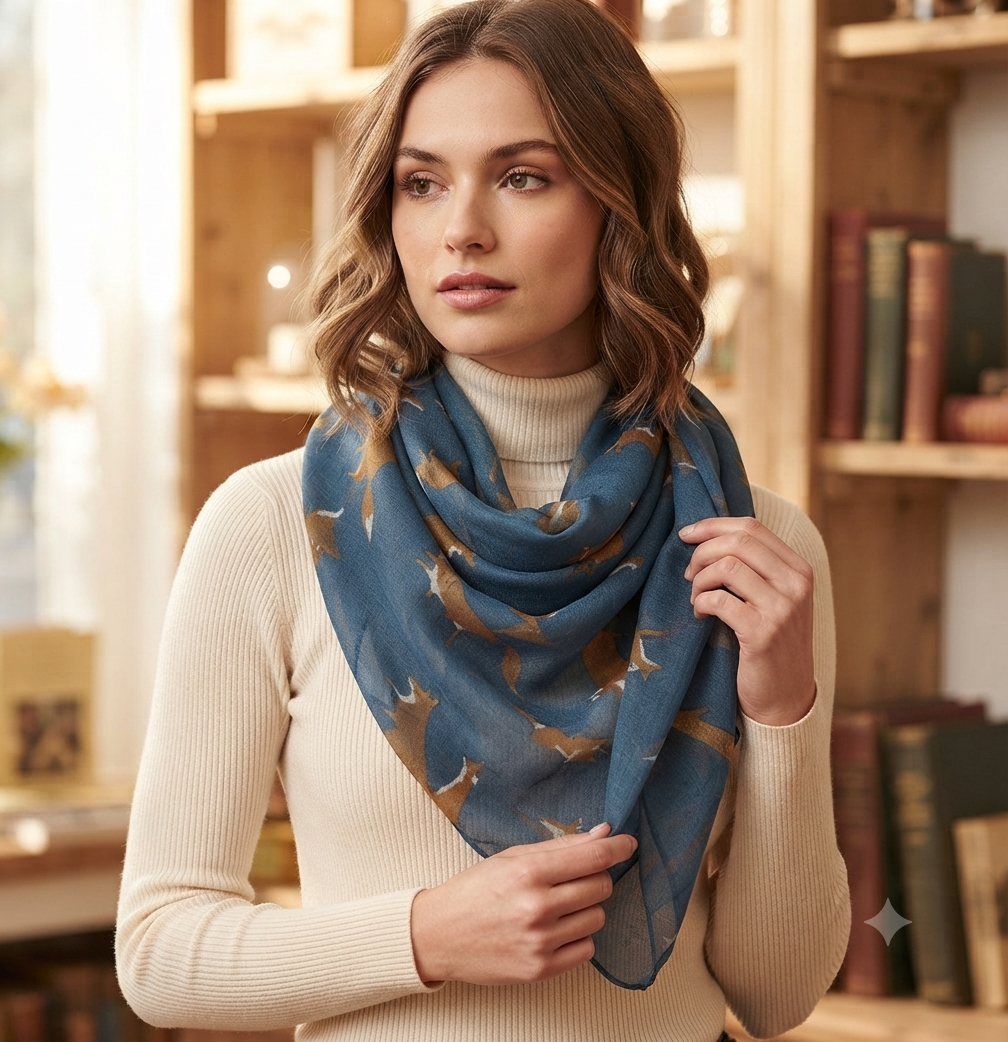 Golden Fox Print Fashion Scarf