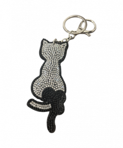 keychain-Rhinestone  cat sitting