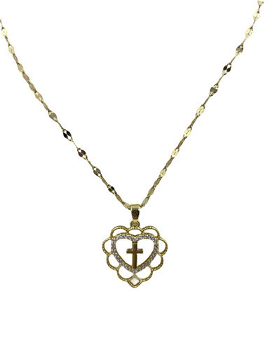 Necklace -gold cross in heart back on wing style