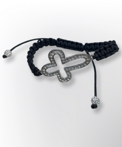 bracelet- knot style  Silver  Flw cross black thread end shamballa ball