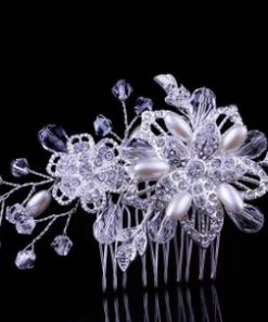 Hair comb for bride pearl and crystal