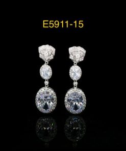 Earring- AAA cubic zirconia drop studs with larger oval stone