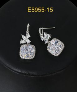 Cubic zirconia earring sterling silver post hanger cube