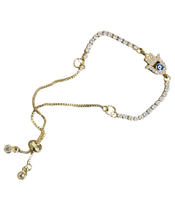 Bracelet- Evil Eye Hamsa hand gold beads pull up cord
