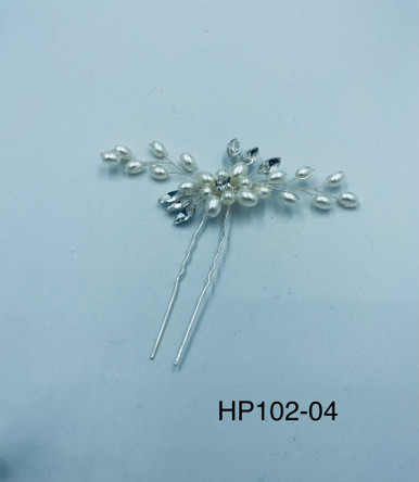 Hair pin hand made white and pearl