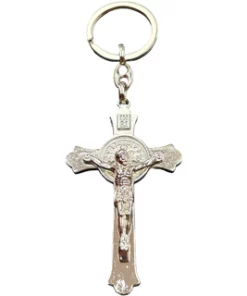Keychain- Large cross with Jesus - Silver