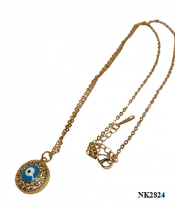Necklace- Evil eye on long gold plated 1.00"chain with extension , 18 " (colour options)