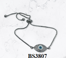 Evil eye Bracelet pull cord silver or gold chain more rhinestones