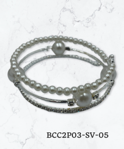Bracelet  silver rhinestone circle  3 pearl and stone