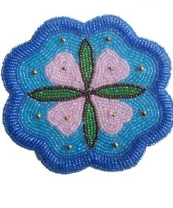 Flower, Pink & Green on Blue (Round/Wavy Sides