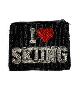 B/W I love skiing, black background