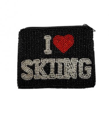 B/W I love skiing, black background