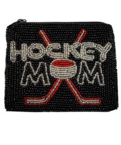 B/W Hockey Mom, with hockey sticks, black background