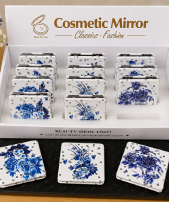 Blue  Shaped Flowers Compact Mirror- 12Pcs Assorted