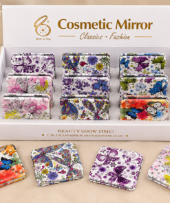 Compact mirror - 12 pcs assorted butterfly with glitter pattern