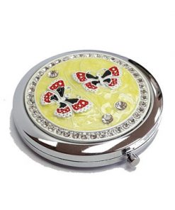 Compact Mirror- Two Red Butterflies on Yellow Background