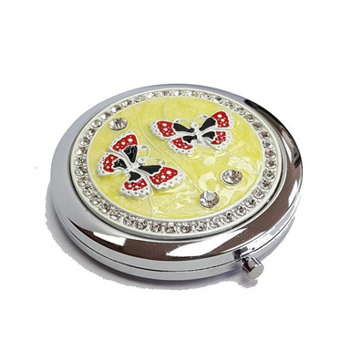 Compact Mirror- Two Red Butterflies on Yellow Background