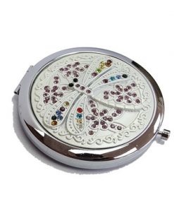 Compact Mirror- Dragonfly on White Background with Crystals