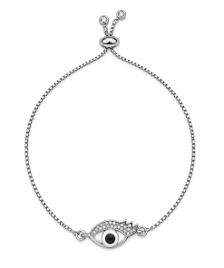 Bracelet- Evil eye dark blue with lashes, Silver