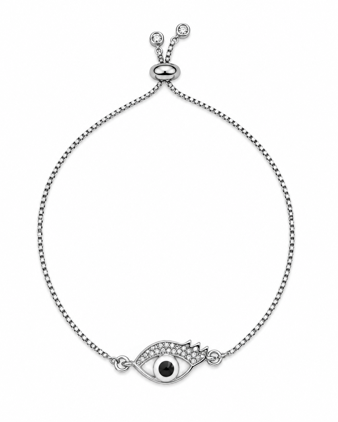 Bracelet- Evil eye dark blue with lashes, Silver