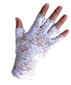 Wedding Half Finger Lace Gloves,  short - White or Black