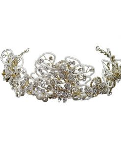 Hair tiara- Large gold flowers with pearls