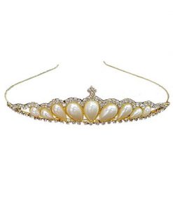 Hair tiara - waterdrop shaped flatpearl with crystal around (GD)