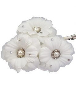 Hair clip w/ 3 large flowers w/ pearl center and rhinestones