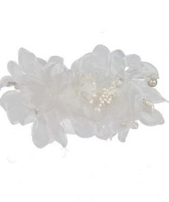 Silk flower hair clip w/ pearls and rhinestone leaves