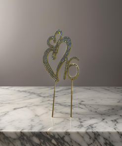 Cake Topper - #16/60 with 2 hearts , Gold/Silver 12 cm