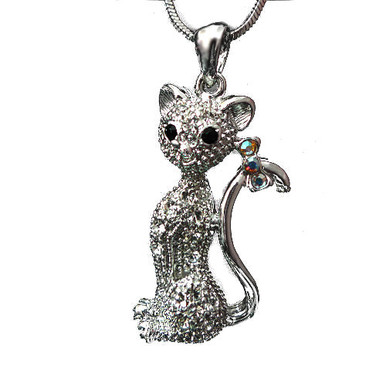 Necklace - Cat, Sitting, Bow on Tail