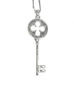 Necklace - Key, Clover Centre  silver or gold (Lg)