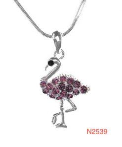 Necklace-  Flamingo with pink crystal