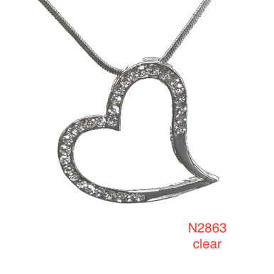 Necklace Heart, Sideways Half Crystal (Med)