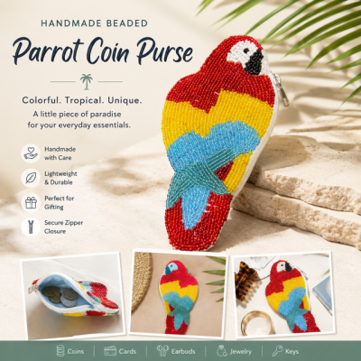 Tropical Parrot Beaded Coin purse