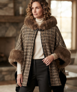 Plaid cloak cape with faux fur around neck and arms ( colour options )