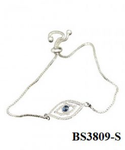 Bracelet- Evil eye med size  silver , gold. rose gold pull cord chain