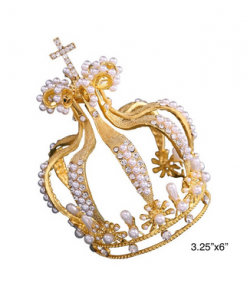 Cake Topper- Pearl and rhinestone crown with cross , small (colour options)