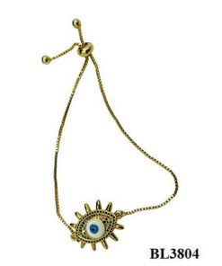Bracelet- Evil eye with colorful stones and lashes on gold pull cord