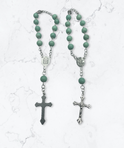 Car or bracelet rosary- Teal beads with design