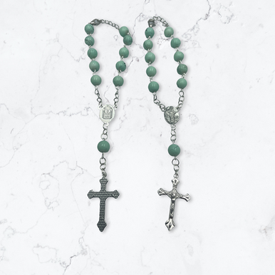 Car or bracelet rosary- Teal beads with design
