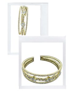 Twisty bangle- 3 rows of gold rhinestones with 3 large diamond rhinestones