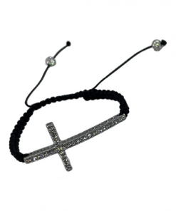 (Cross) Bracelet- knot style Long rhinestone cross with shamballa  on ends , knit band