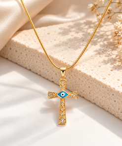 Necklace - cross w/ evileye gold or silver 18" chain