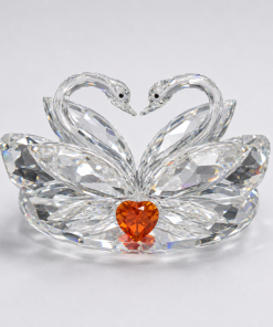 Crystal Figure- Two swans kissing with red heart , ( 3.5" x 2" )