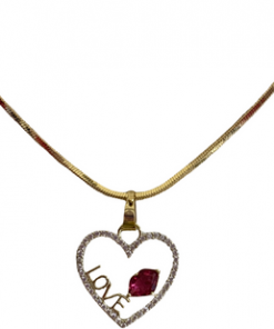 Necklace Heart with love w red stone pendant