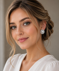 Earring Stud square rhinestone in  Pearl