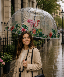 Flamingos and Flowers Print Clear Umbrella