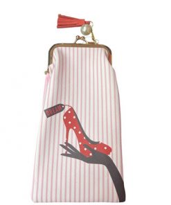 Glasses case- Stripped background, red polka dot high heel on hand "Dream"